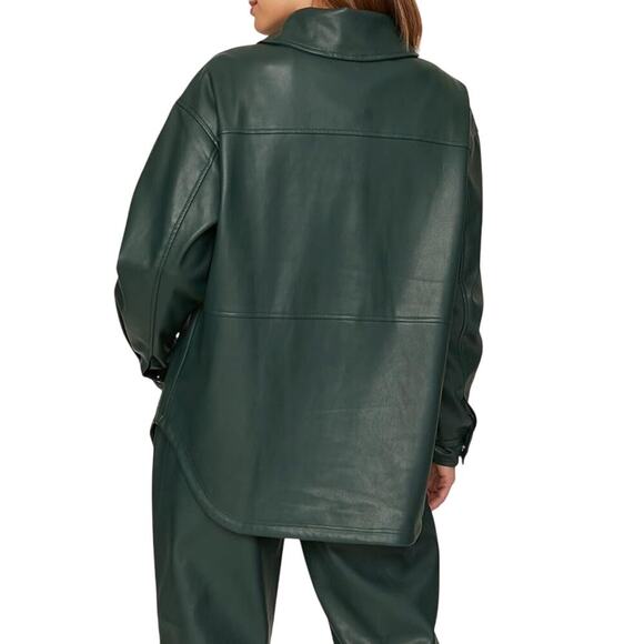 💚 Love Whit Vegan Leather Shirt | Green Snap-Front Overshirt 💚 - Picture 1 of 4